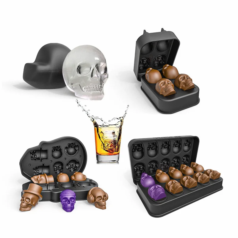 10 Cavity 3D Skull Silicone Mold Ice Cube Tray For Baking Chocolate Ice Cube Maker Whiskey Wine Cocktail Ice Mold Halloween Gift