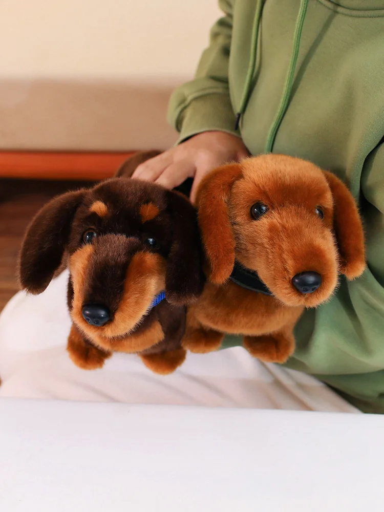 Simulation Dackel Tier Puppe Gefüllte Stehende Hund Welpen Plüsch Spielzeug Braun Schwarz Plushie Männer Geburtstag Geschenk – Detail 6