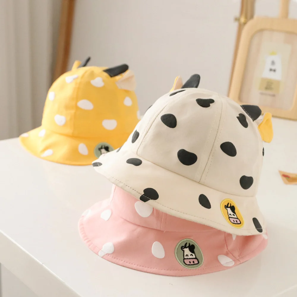 Kids Bucket Hats Korean Cow Shape Baby Cap Thin Trendy Boy Fashion Girl Cute Caps Fisherman Hat For Children 1-5 Years