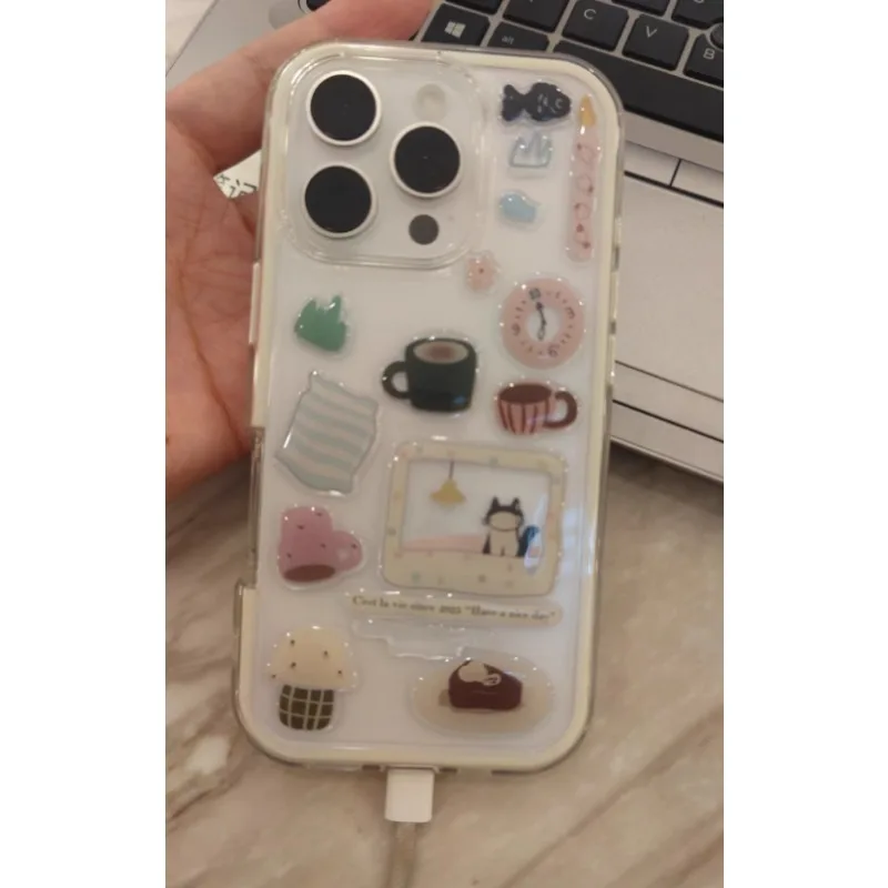 Korean Style Ins DIY Decor for Mobile Phone Case Diy Computer Camera Electronic Devices Cute Black Cat Clock Sticker Series