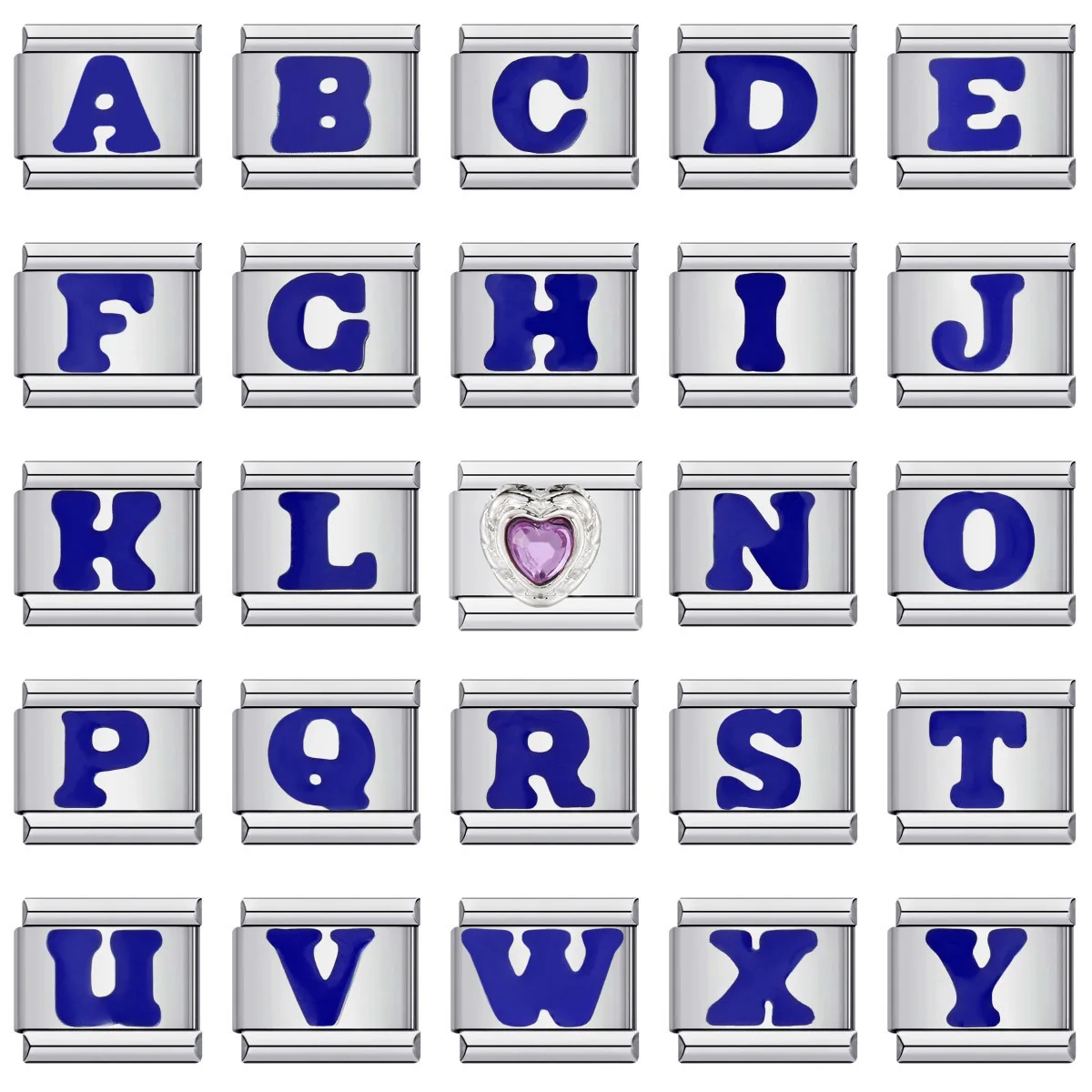 Abalorio de eslabones italianos para mujer y hombre, pulsera de acero inoxidable de 9mm, 26 letras en inglés A-Z, Color azul esmaltado