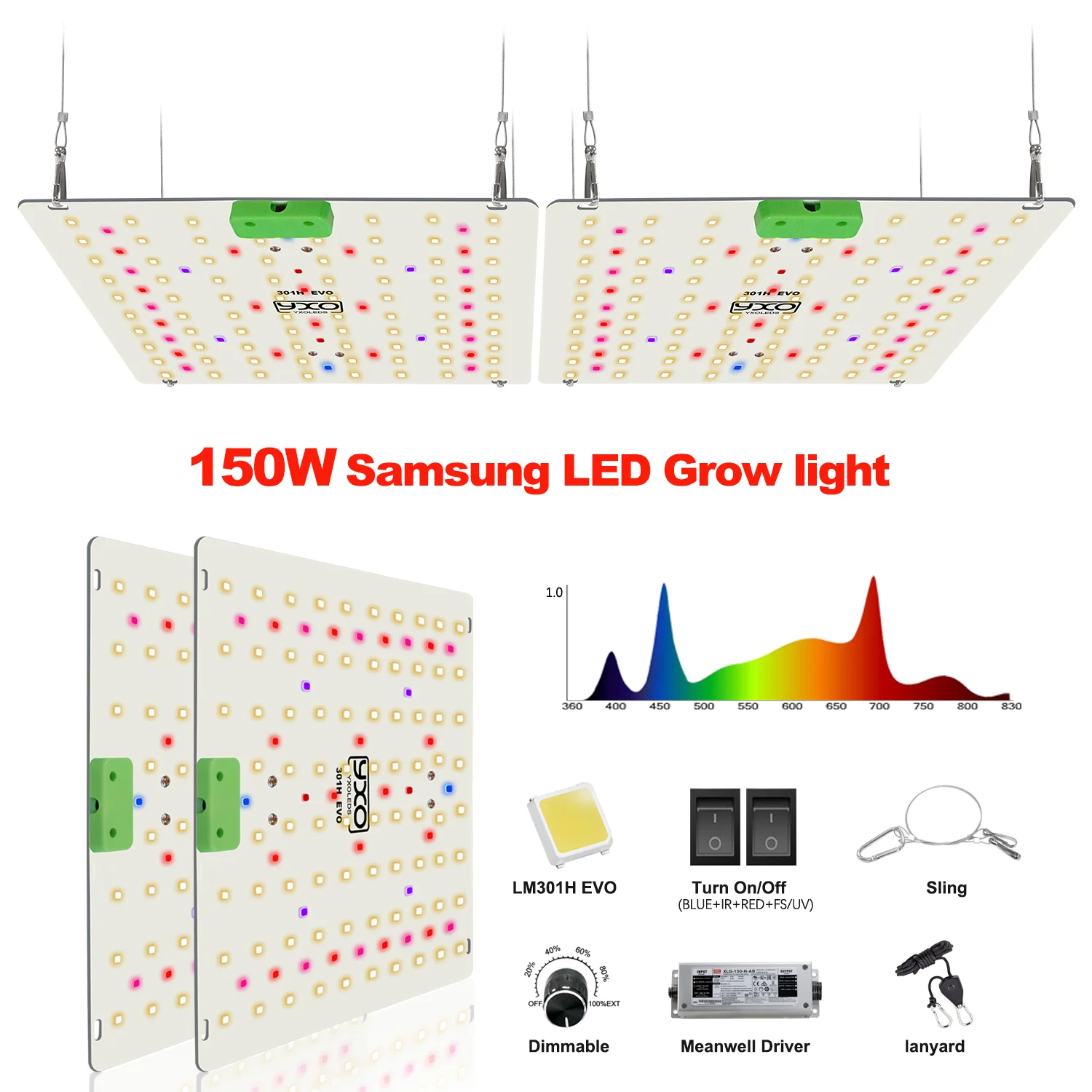 LM301H EVO 150W Quantum LED Grow Light Board Full Spectrum IR UV Lamp Hydroponics Plants Phytolamp with MeanWell Driver for Sale