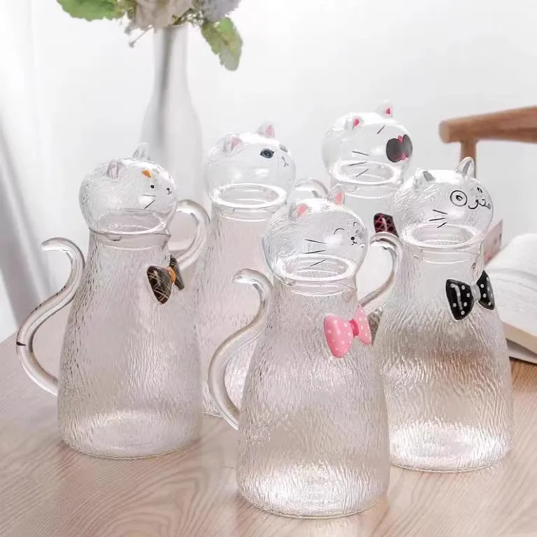 Cat Hammer Patterned Cooling Water Bottle,Glass High Temperature Resistant Large Capacity Tea Pot,Restaurant Coffee Pot Pitchers view 6