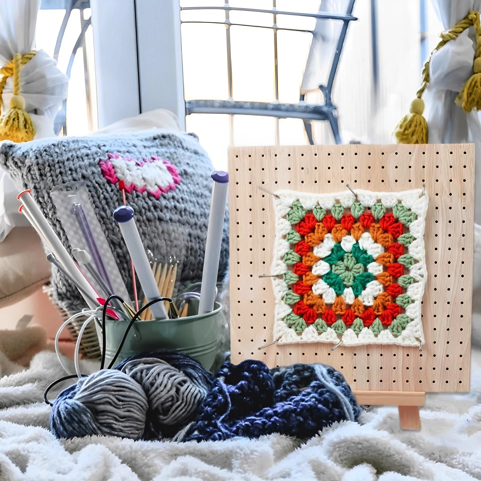 Wood Crochet Blocking Board Kit Handcrafted Knitting Blocking With Rod Pins For Knitting Granny Squares Crochet Board Crafting