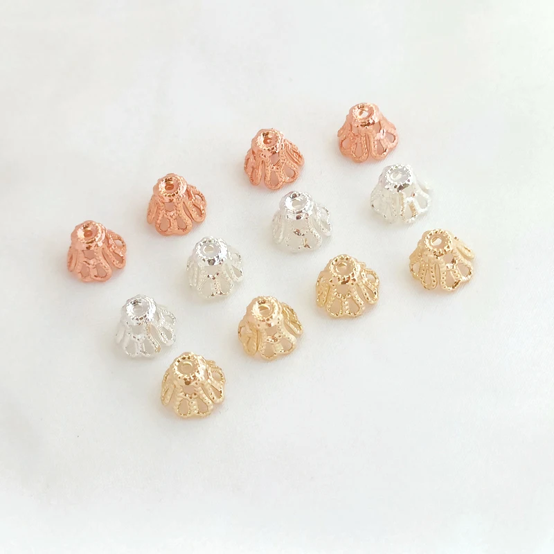 50 pieces  Copper clad 14K Gold  Hollowed out  Receptacle  Flower cap  Spacer Bead  DIY  Making jewelry discovery accessories