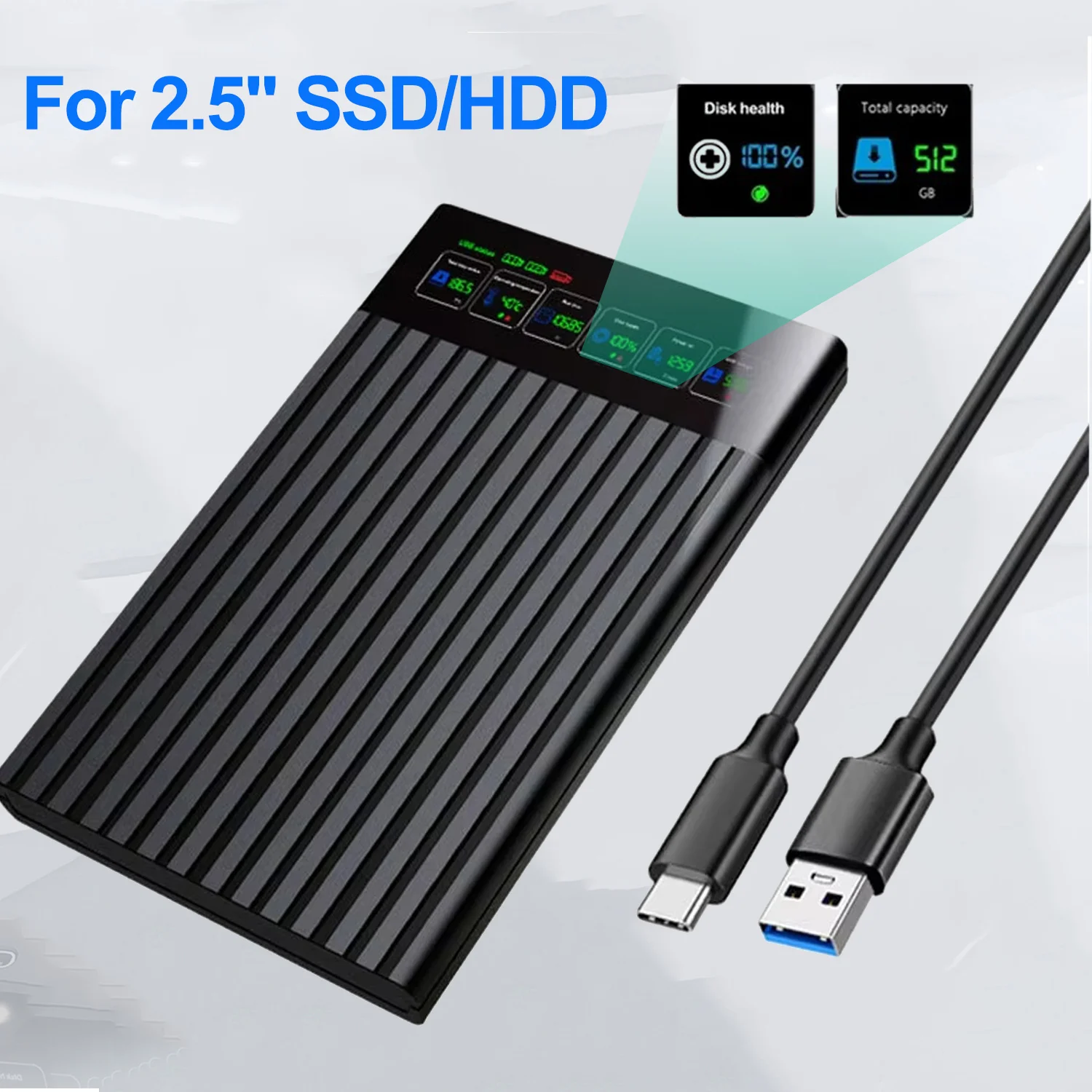 

2.5'' HDD Enclosure SATA to USB3.1 External Hard Drive Case LED Display 6Gbps HDD SSD Hard Drive Enclosure Storage Case for PC