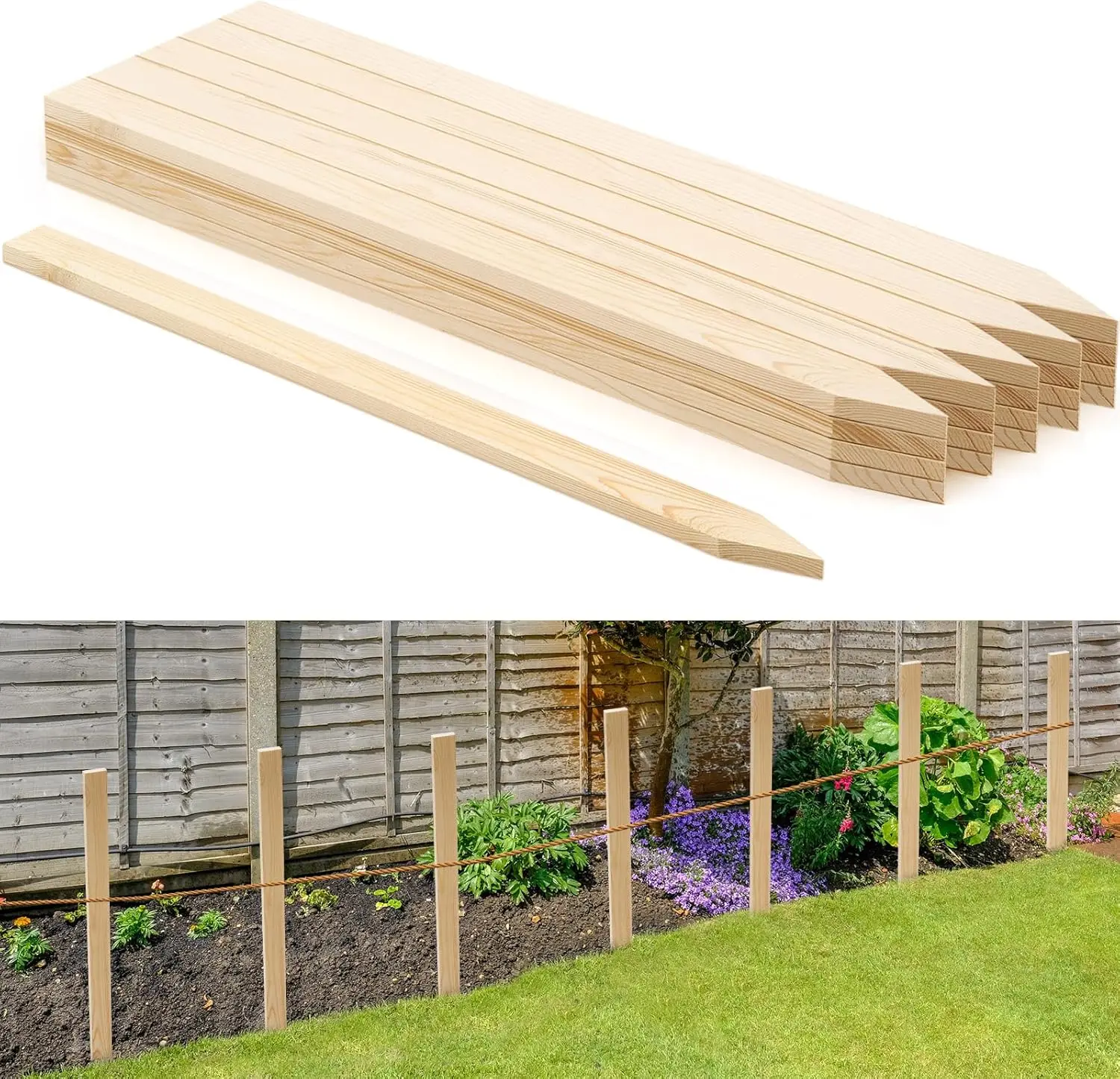 

Wooden Garden Stakes 24 Inch for Plant Support and Survey Markers, 48 Pack Natural Solid Wood