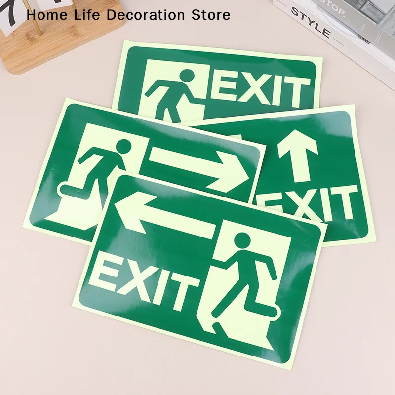 1pc Glow In Dark Exit Signs Luminous Security Stickers Wall Safety Adhesive Fire Evacuation Directional Night Visibility Signage