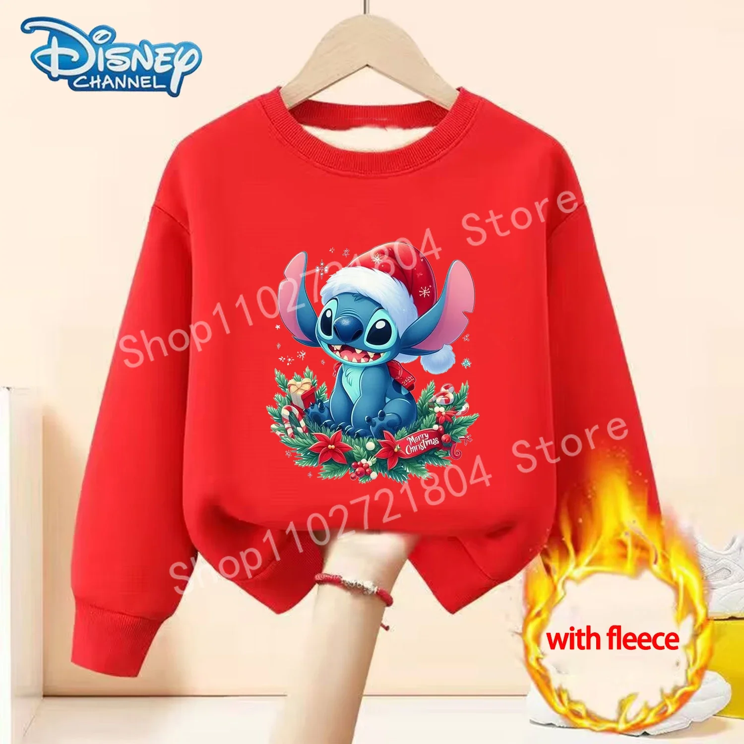 Stitch Disney Christmas Sweatshirt Cotton Round Neck Boys Girls Clothes Cute Anime Xmas Pullover Warmth Tops Party Gifts Clothes