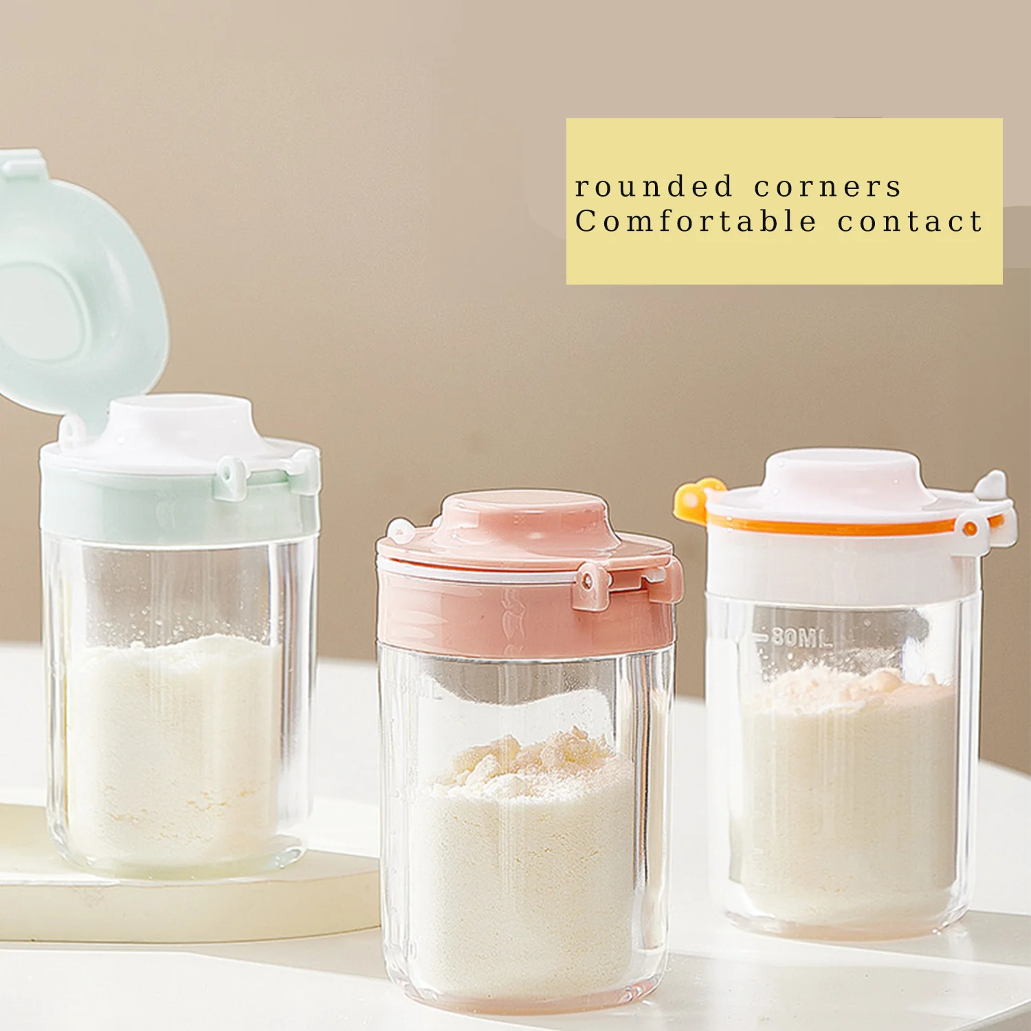 

80ml Double-open lid portable baby milk powder box, out-of-home milk powder sub-packing box, one-handed operation