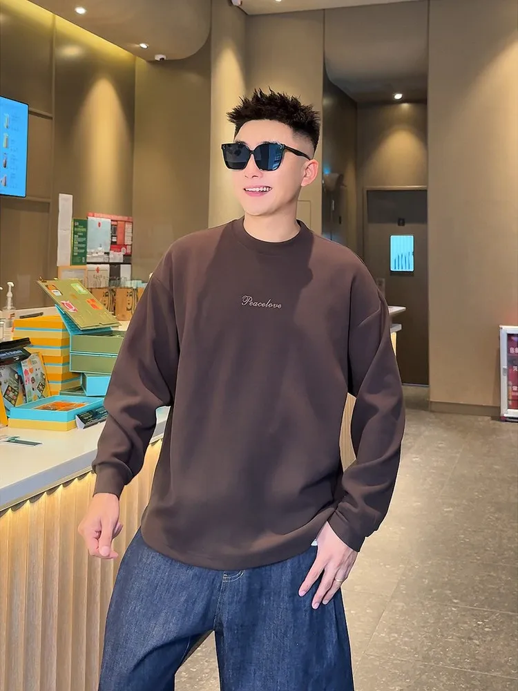 

Мужская теплая повседневная футболка с круглым вырезом и длинным рукавом из хлопка и полиэстера, утепленная, осенне-зимняя, модная, с воздушной прослойкой