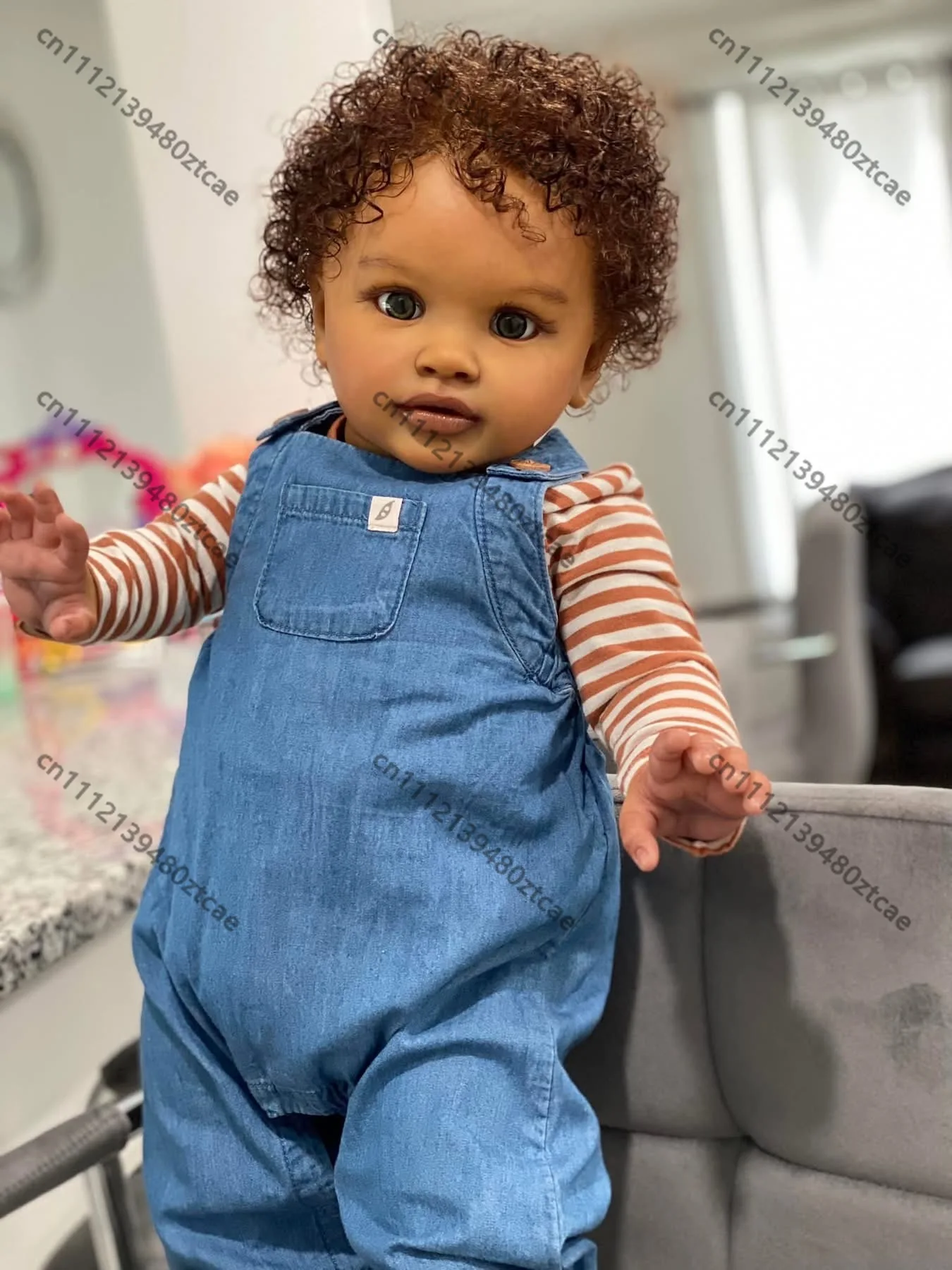 26 Inch Finished Hand Painted Dark Skin Pippa Reborn Toddler Doll, Lifelike 3D Real Texture Skin, Soft Weighted Cloth Body