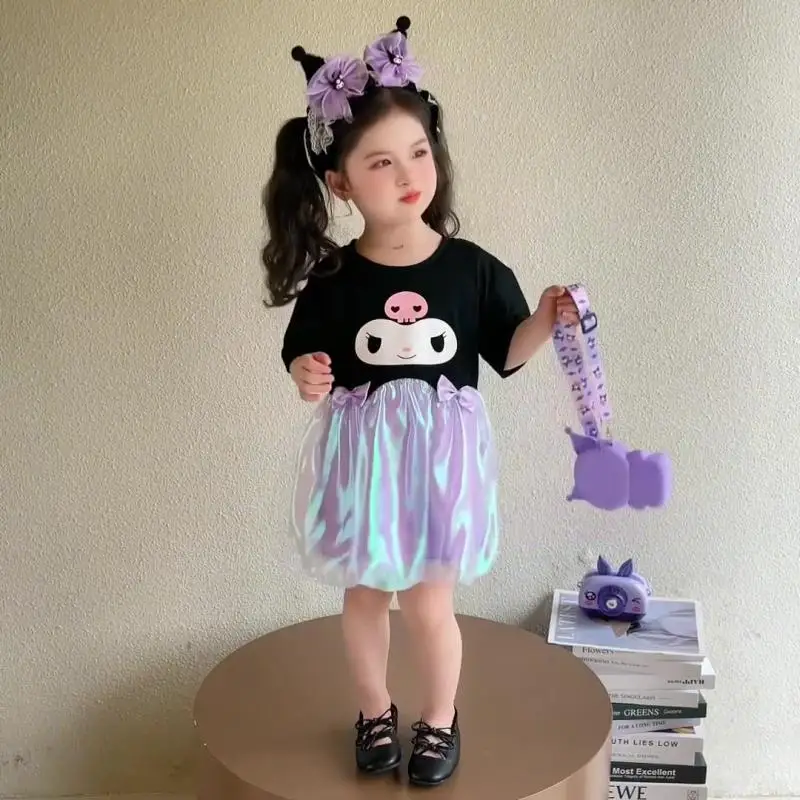 

Платье в стиле аниме Kuromi, сетчатая юбка, пышная юбка, юбка принцессы, праздничное платье, одежда с короткими рукавами для девочек, летняя одежда с героями мультфильмов, праздничный подарок