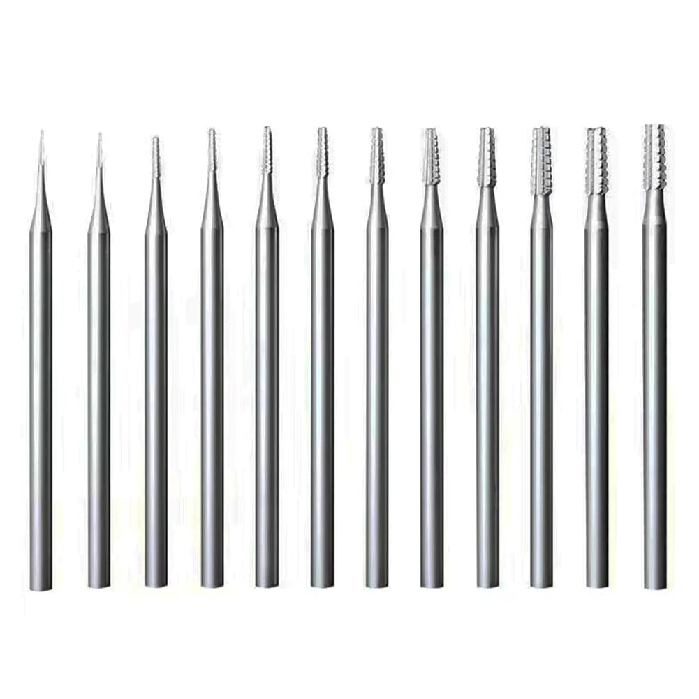 ABRN 12Pcs Jewerly Burr Sets -3/32Inch Shank Cone Tapered Cross-Cut Shape Lapidary Burr Jewelry Engraving Bits Carving Tools