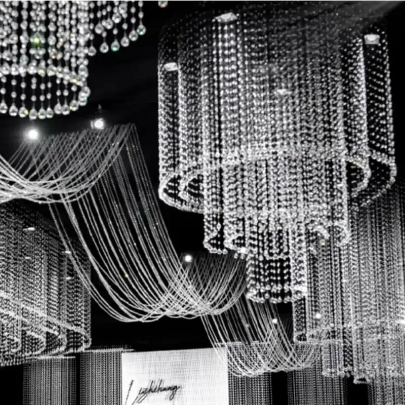 

Wedding Circular Ferris Wheel Ceiling Decoration Acrylic Beads Hanging Display Props Stage Hall Gauze Suspended Rack for Events