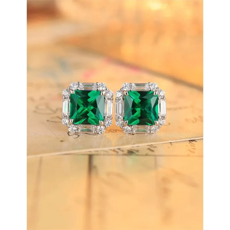 

RUIF 2024 Luxury Jewelry S925 Silver Classical 4.0ct Lab Grown Emerald Earrings for Women Daily Anniversary Party