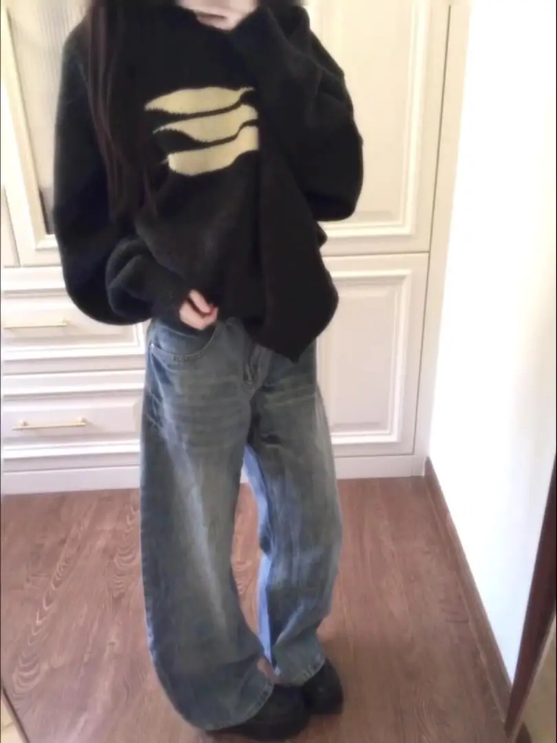 Weicher, gemütlicher, runder Damen-Strickpullover, lockere Passform, Herbst-Winter, neuer Stil, vielseitige Strickwaren, lässig, bequem, lange Ärmel...