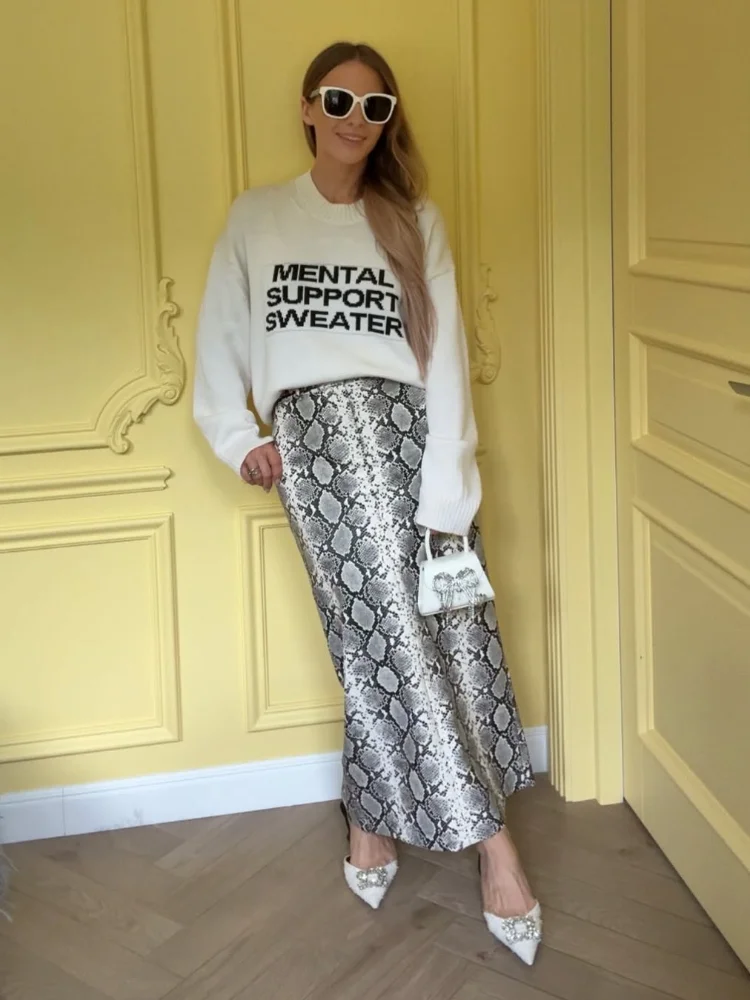 Moda impressa cintura alta a linha saia feminina solta fino ajuste saias longas primavera outono senhora comute rua vestido casual 2025 novo