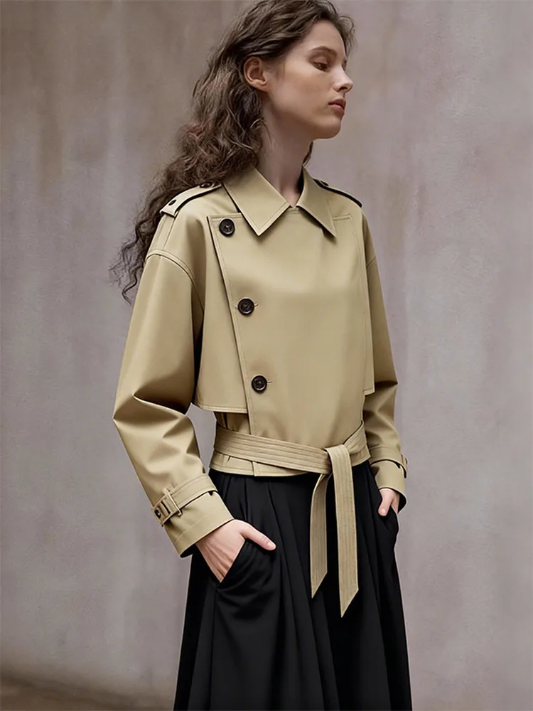 

I Color Briti Sle ort Пальто Jaet Женская весенняя ветровка с откидным воротником-стойкой подходит для женщин небольшого размера Faion