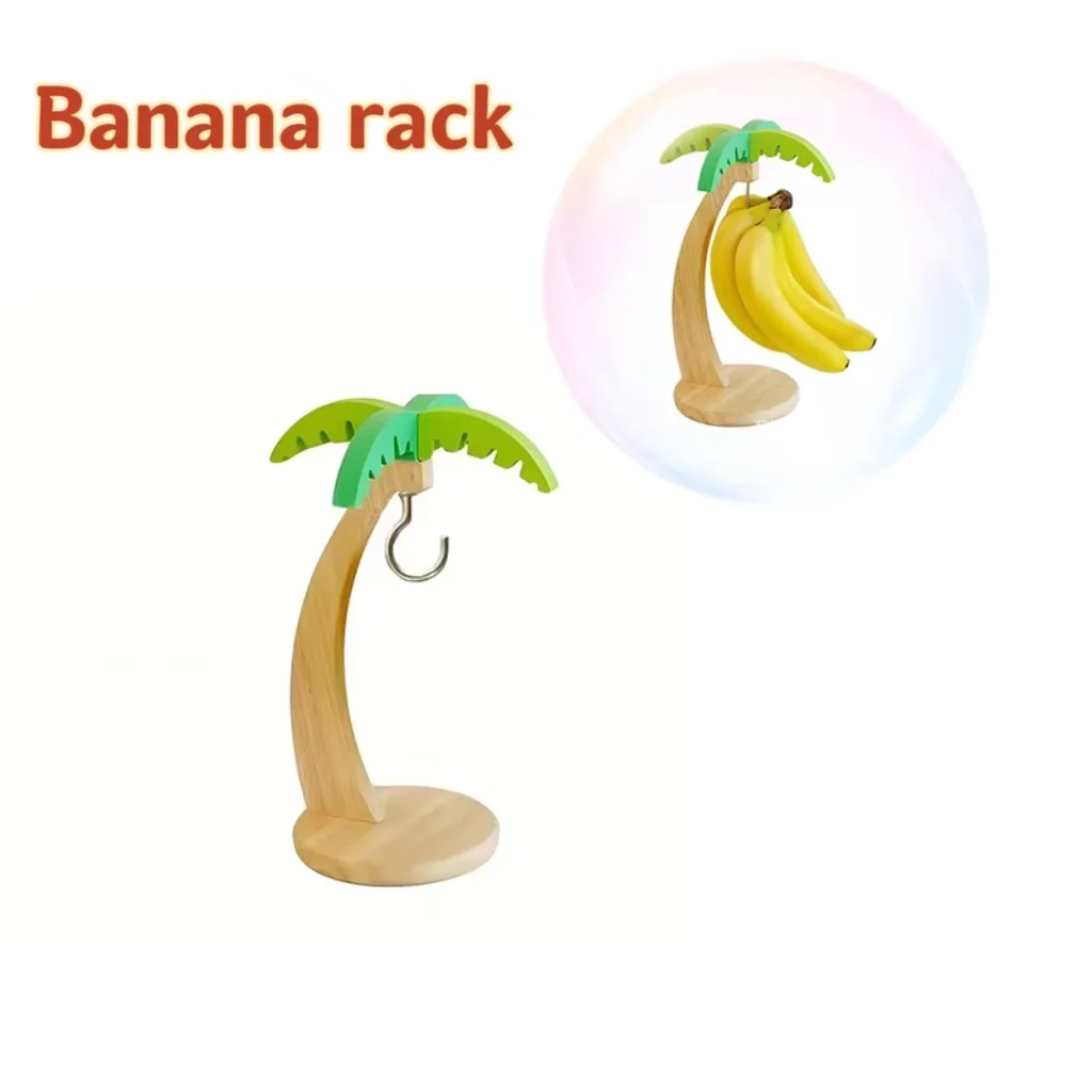 1 Stück Holz-Bananenständer für Wohnzimmer, Tischplatte, Obst-Aufbewahrungsregal, Massivholz, blattförmige Haken, Hängeregal