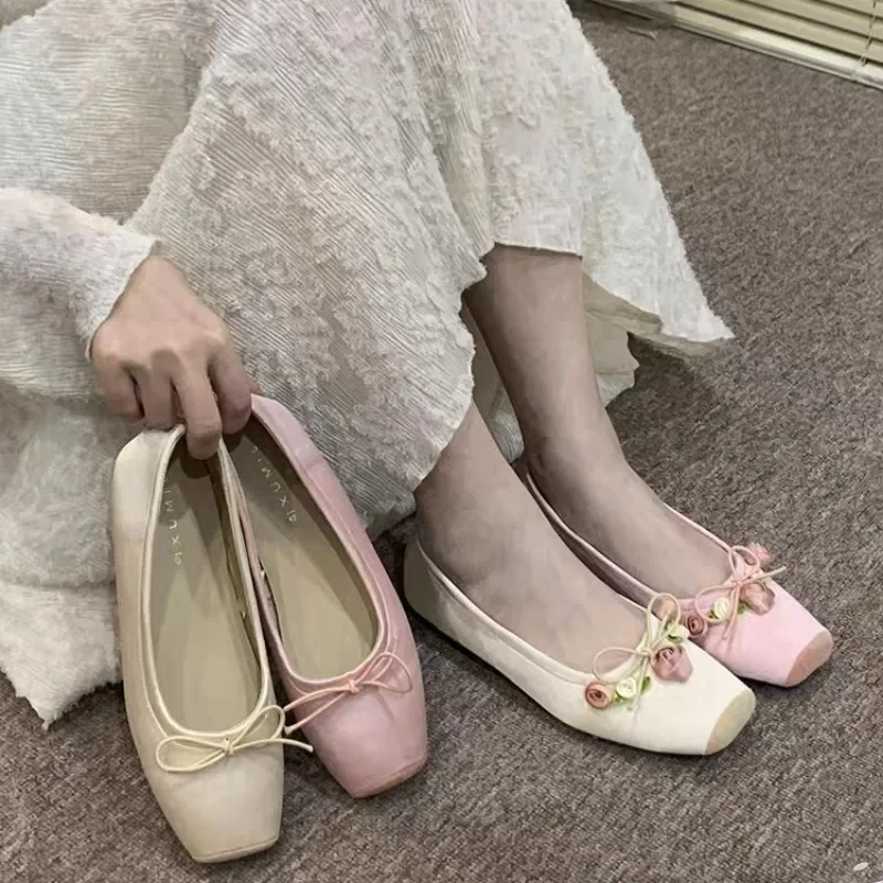 Women\'s Ballet Flats Shoes Woman Spring Summer 2024 Casual Barefoot Pink Fashion Elegant Sweet Socofy Ballerina Party on Offer