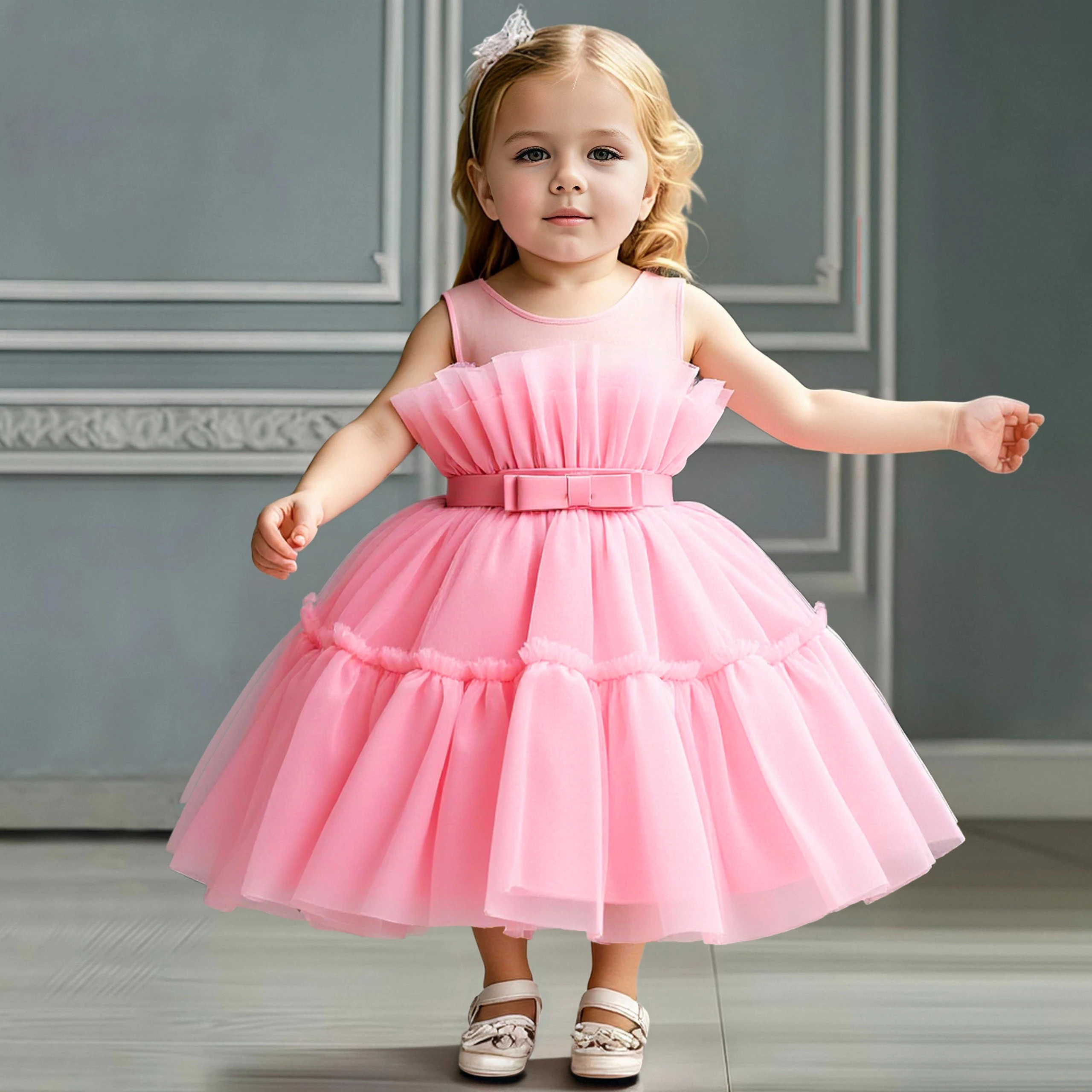 

Вечернее платье с радужным бантом для маленьких девочек, кружевное платье принцессы для первого дня рождения, свадьбы, платье-пачка для девочек, костюм для выпускного вечера подружки невесты