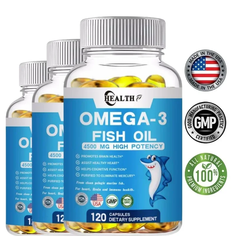 Aceite de pescado omega 3 |   4500 mg EPA y DHA |   Más de 2100 mg de ácidos grasos Omega 3 |   1300 Mg EPA+860 Mg DHA |   Los mejores ácidos grasos esenciales