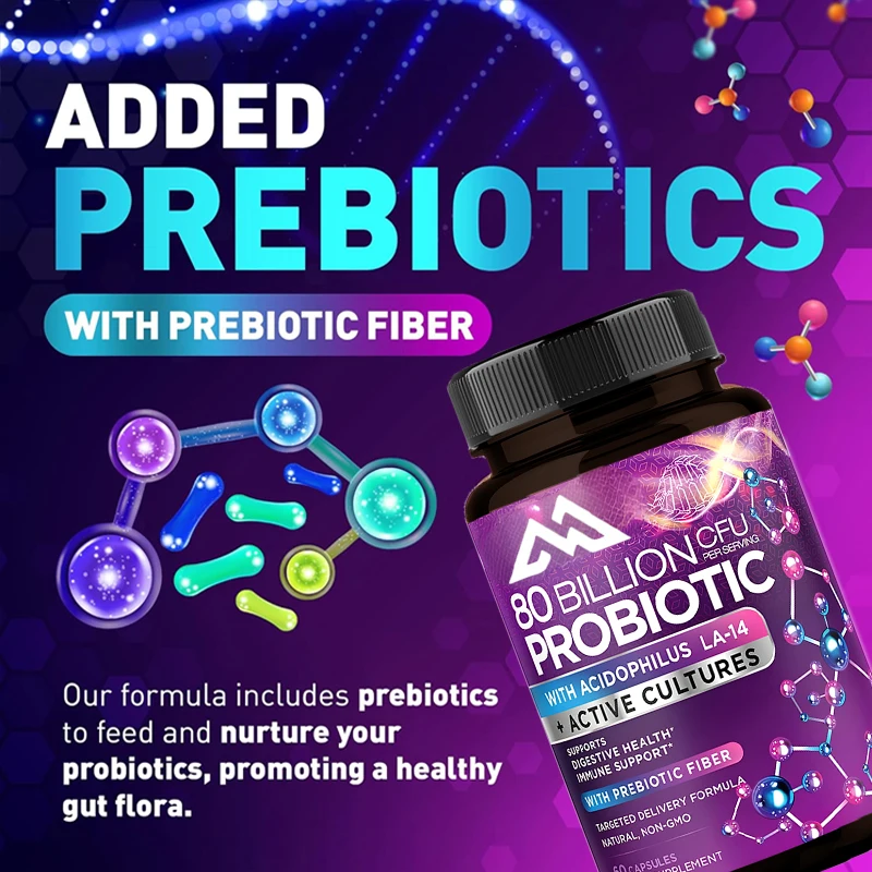 80 billion CFU probiotic Lactobacillus acidophilus, Bifidobacterium, and Probiotics Non GMO, gluten and dairy free, 60 capsules