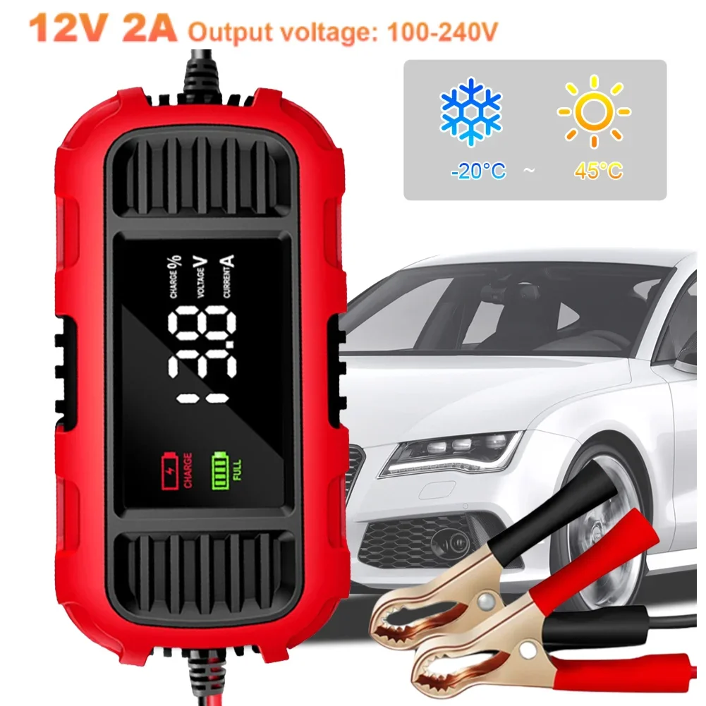 

Car Battery Charger 12V 2A Digital Display Smart Battery Charging Tool Battery Trickle Charger Maintainer for Car Truck Battery