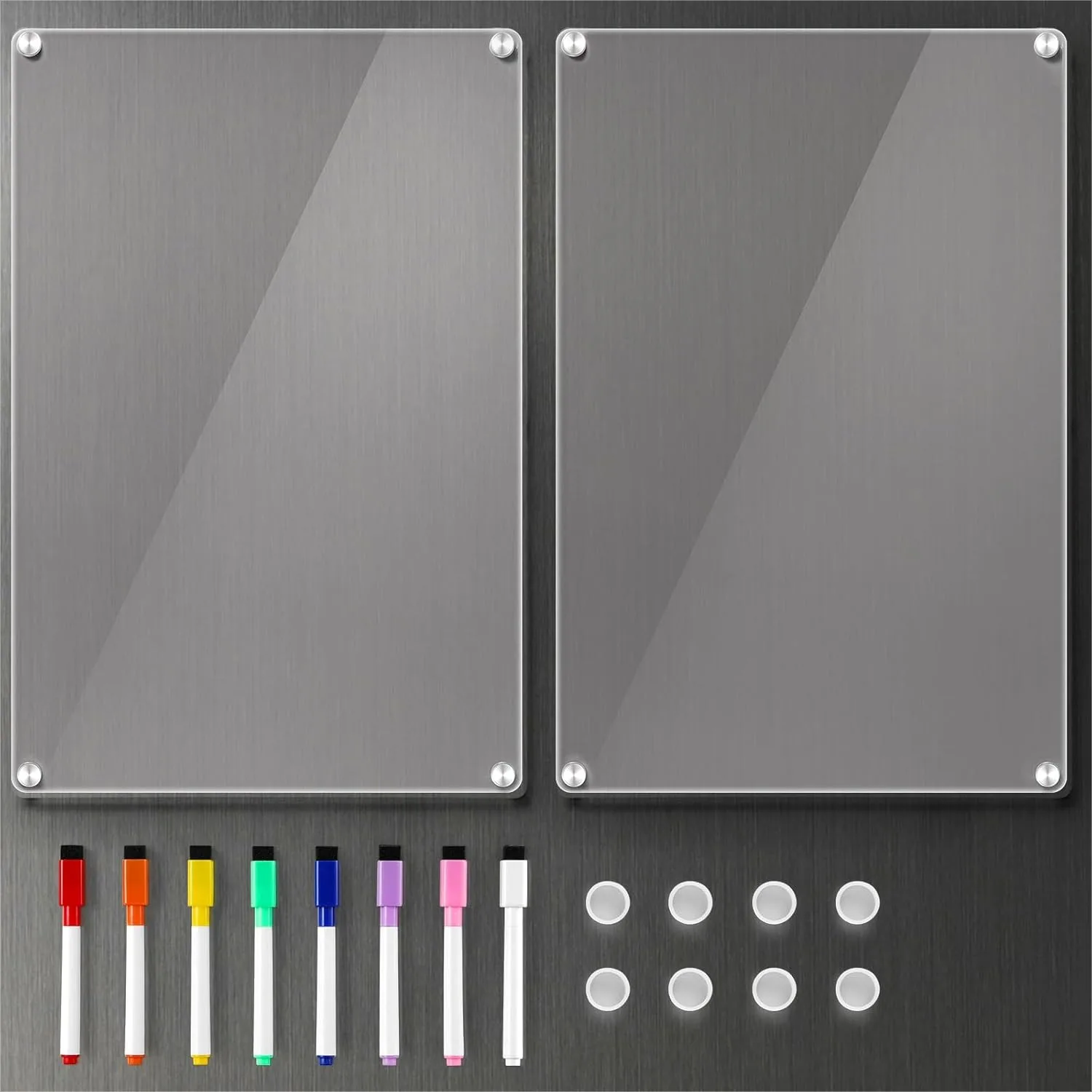 

2 Pack 12x8 Inch Acrylic Magnetic Whiteboard for Fridge with 8 Markers, Clear Dry Erase Planning Board for Kitchen To Do List