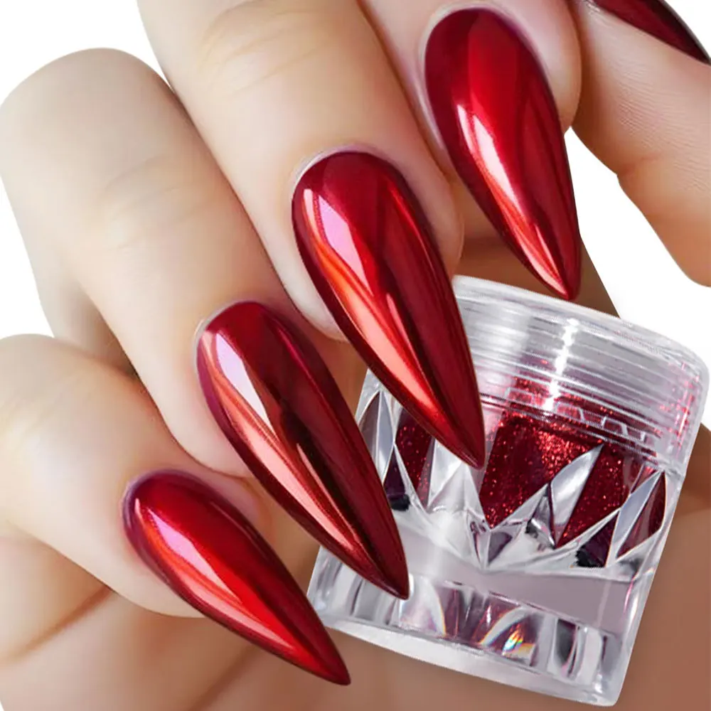 1jar Christmas Red Chrome Nail Powder Magic Metallic Mirror Red Nail Glitter Dust Holographic Glazed UV Gel Nail Chrome Pigment
