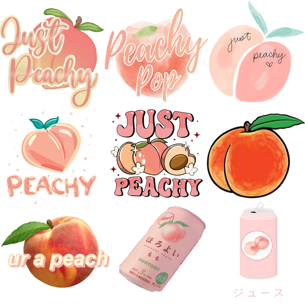 Cartoon Just Peachy Thermo Sticker Decals Heat Transfer on Clothes Summer Tshirt Women Iron on Patch for Hoodies Press Printing