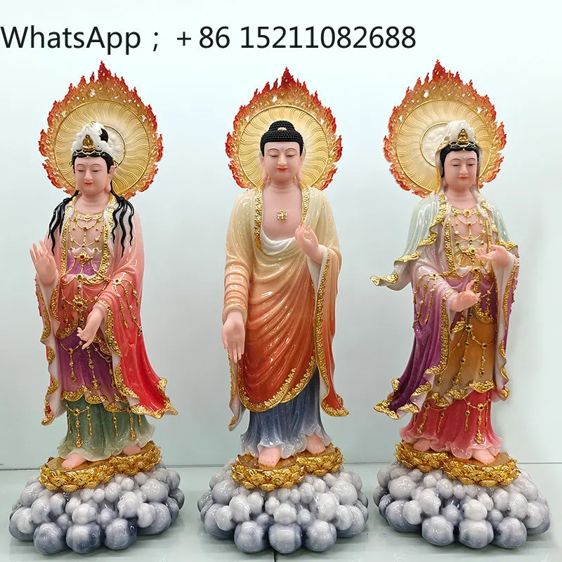 SCY white marble Western three sages standing statue of Amitabha Buddha statue Guanyin Bodhisattva home offering ornament
