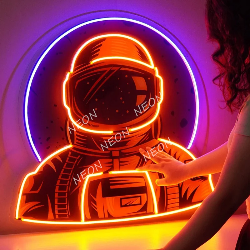 Imagem -02 - Astronauta Emblema Led Neon Sign Lights Feito à Mão Quarto Sala de Estar Arte Acrílica Personalizado Home Wall Decor