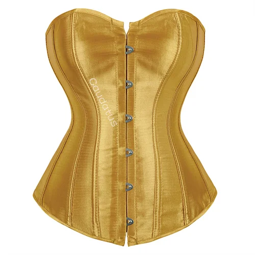 Caudatus-corsé amarillo para mujer, corpiño por encima del busto, traje Sexy de satén, corsé con brocado, estilo Vintage, corsé nupcial de talla grande