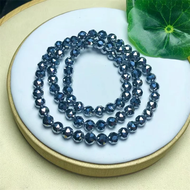 6MM Natural Terahertz Triple Circle Bracelet Gemstone Round Bead Crystal Healing Gemstone Bracelet Jewelry Gift 1PCS