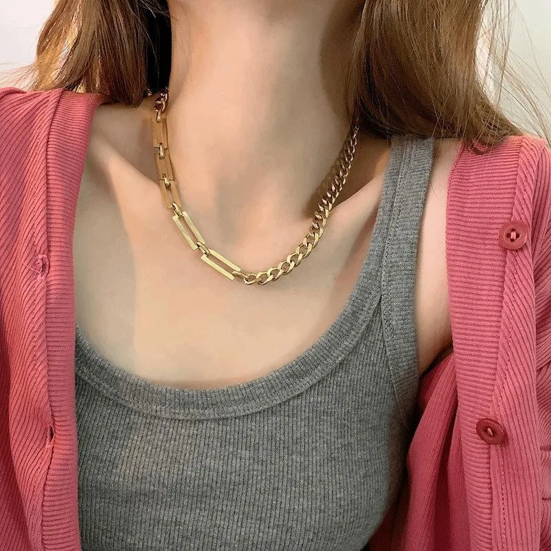 316L Stainless Steel New Fashion High-end Jewelry Hip Hop Minimalism Charm Thick Cuba Chain Choker Necklaces Bracelets For Women