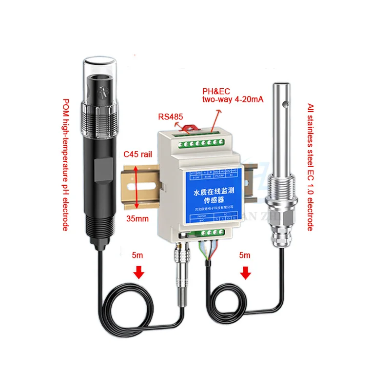 5 in 1 Water Quality Sensor pH EC TDS Salinity Temperature Multi-parameter Probe,RS485 Modbus Water Sensor