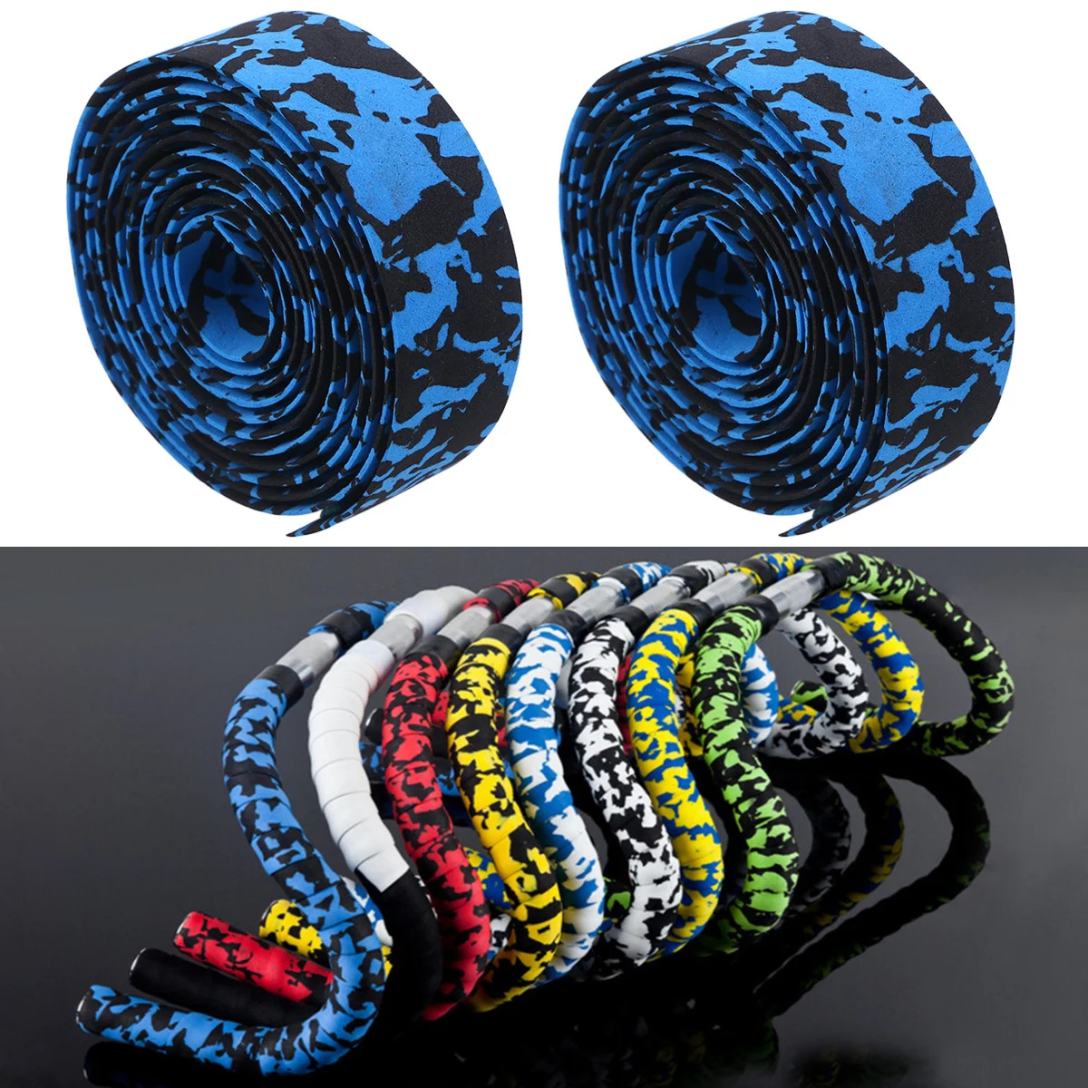

1 Pair Mountain Bike Handlebar Tape Pu Lightweight Comfortable Camouflage Blue Black Eva Cushioning Handlebar Bandage