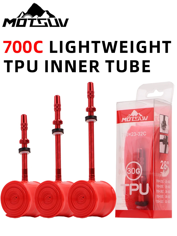 AliExpress MOTSUV Road Bike TPU Inner Tube 700×23-32C Aluminum alloy 45/65/85mm Presta valve Ultralight Cycling Tire Tube Red