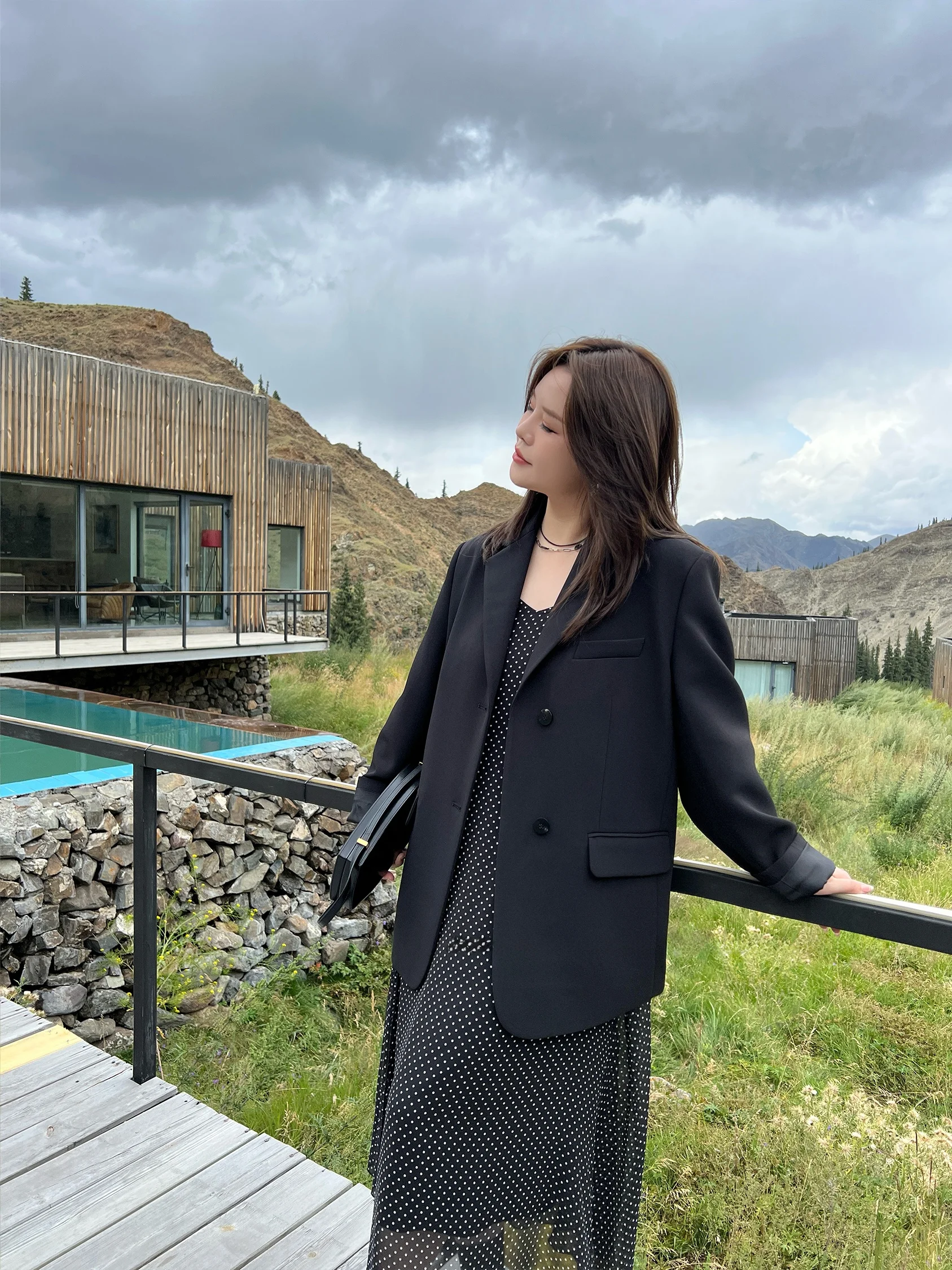 

Anti-Wrinkle plus Size Women's Suit Jacket Large Buttoned Outerwear Shoulder Appropriate Fleshy MM Slimming MK12928