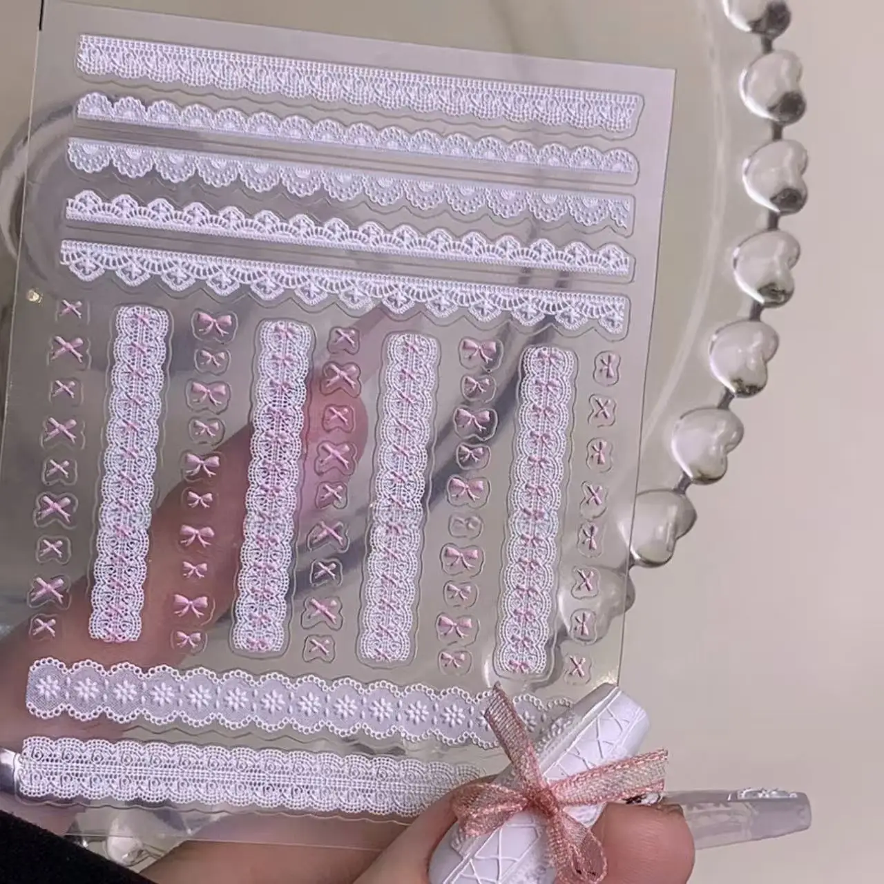 1/3 قطعة 5D الإغاثة الحلو الوردي Bowknot الدانتيل ملصقات DIY بها بنفسك كاميرا الهاتف Kpop Toploader ديكو ملصقات Kawaii الفتيات الهدايا