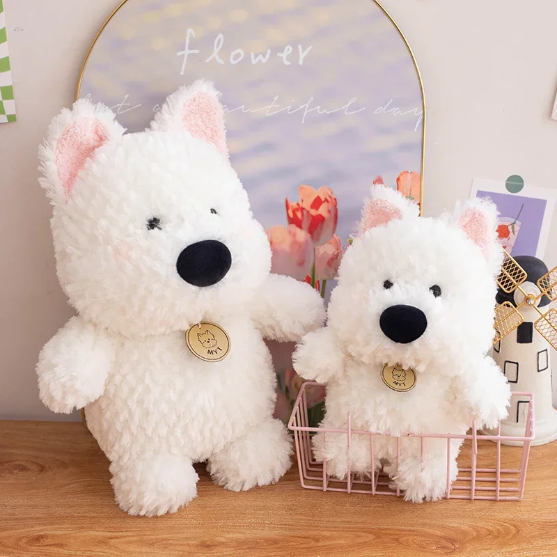 New Adorable White West Highland Terrier Plushie Soft Puppy Plush Toy Stuffed Lifelike Dog Animal Baby Appease Doll Gift