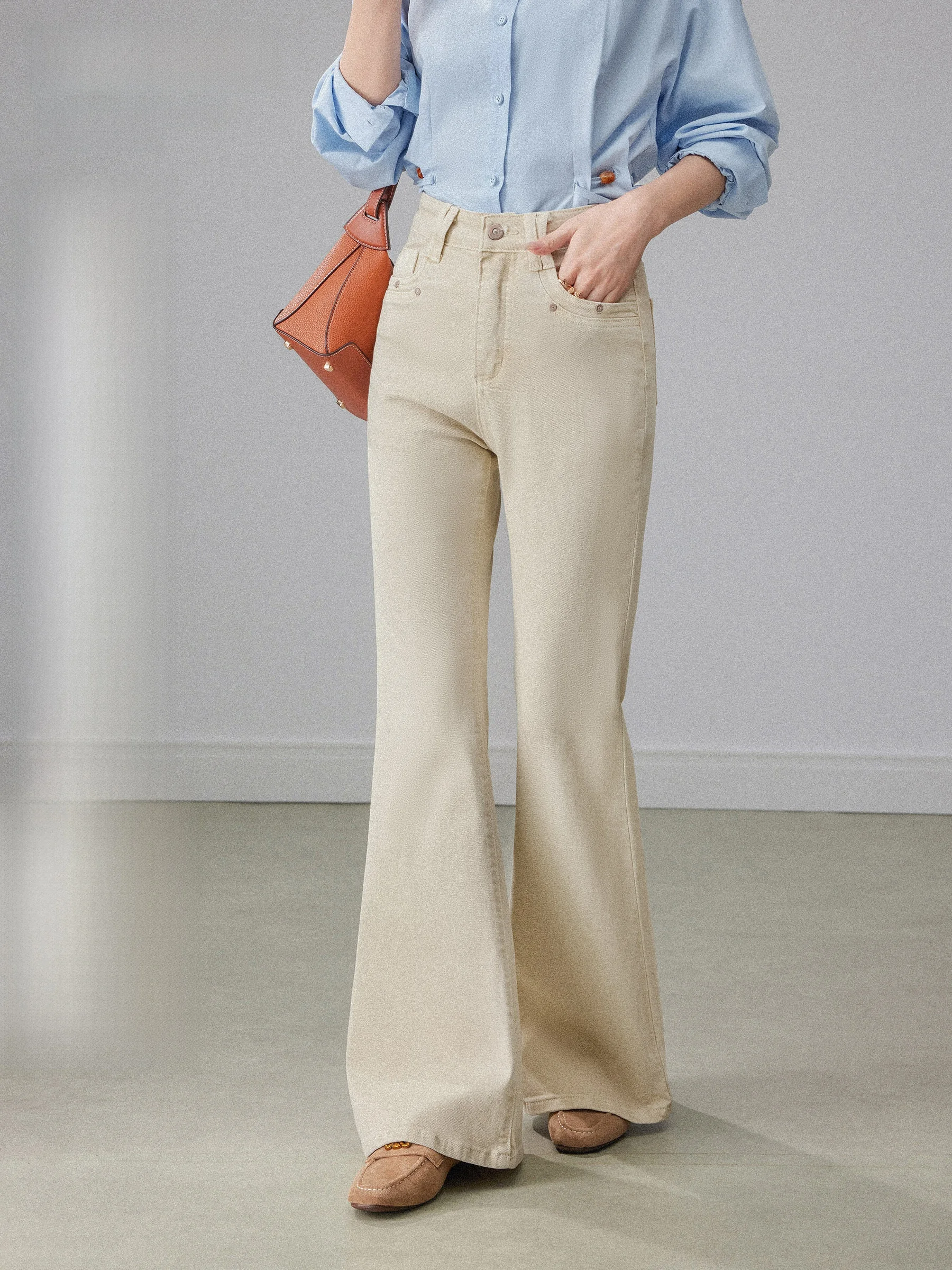 

Khaki Color High Waist Loose Fit Women's Jeans Spring Season New Sle Chino Pants Wide Leg Bootcut Trousers Slimming Effect