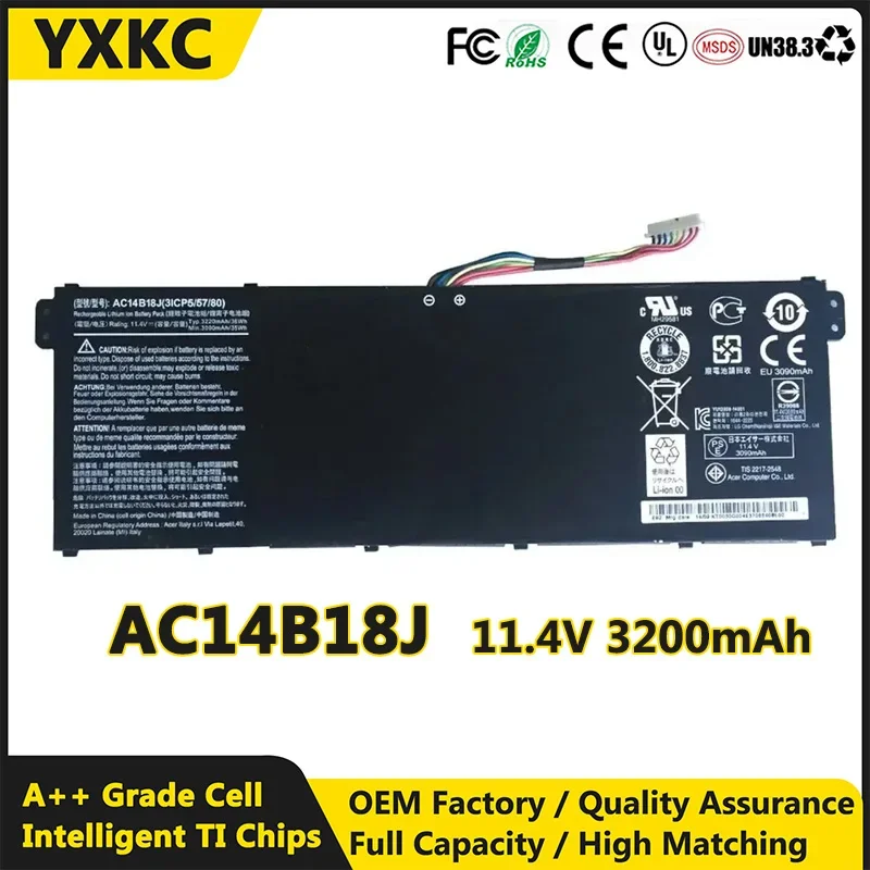 

YXKC laptop battery laptop li-ion battery AC14B18J 11.4V 3200mAh for ACER Aspire V3-111 111P V5-122 122P V5-132 V3-371-55DT