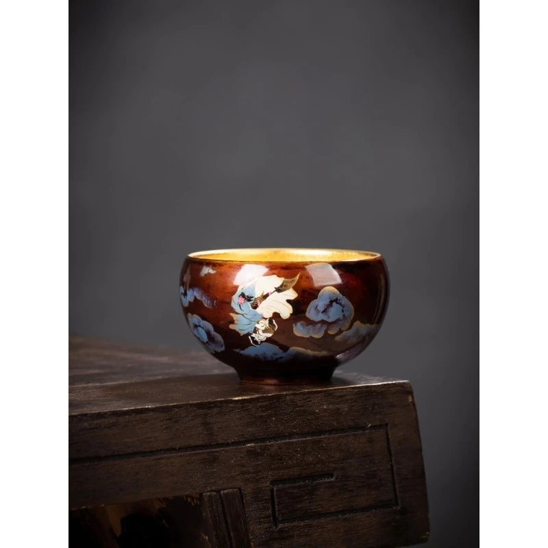 Hand-painted Guan Gong Martial God of Wealth gold tea cup owner tea cup tea set  set gift