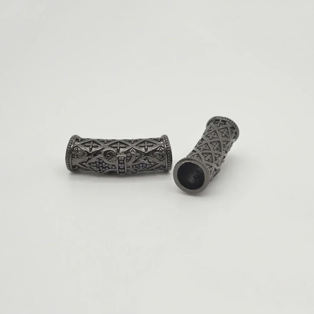 

2Pcs Curved Tubular Spacer Beads for Diy Chain Necklace Bracelet Making Black Zircon Cross Stripes Bead Punk Jewelry Accessories