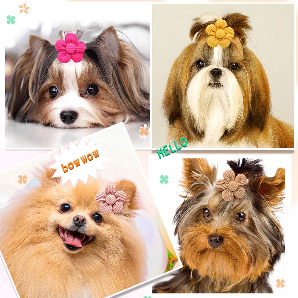 10PCS Solid Color Pet Dog Bows Puppy Flower Hair Bows Rubber Bands for Dogs Cute Cat Dog Bows Hairwear Dog Hair Accessories