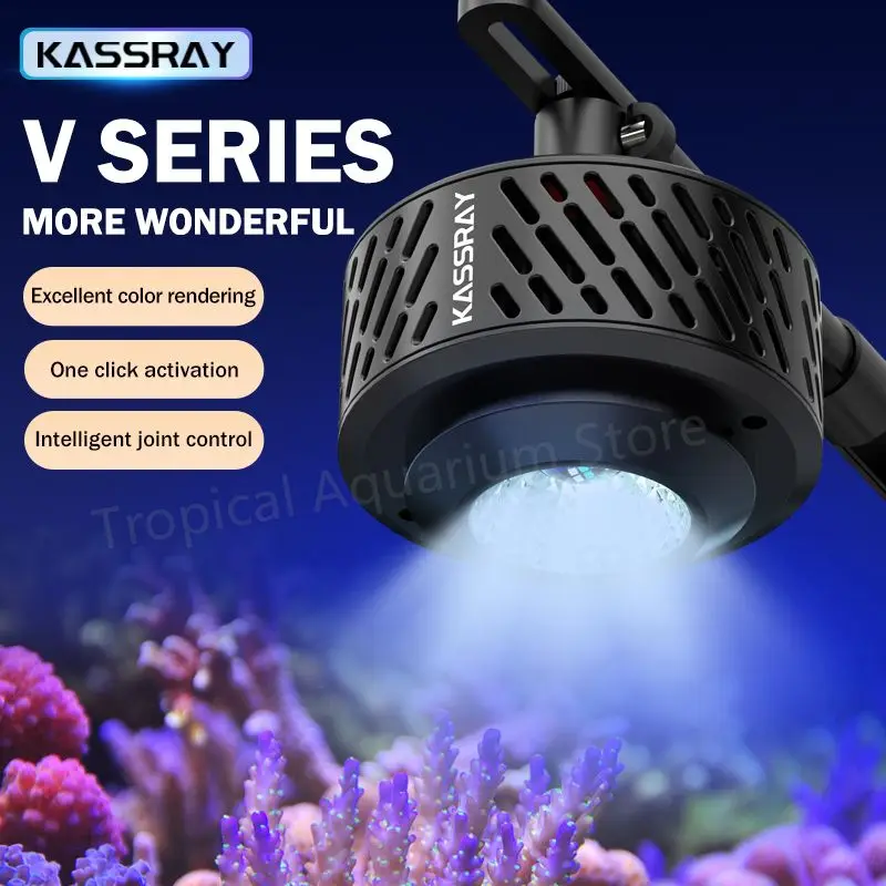 Kassray V6 66W V9 96W WiFi App Phone Control Full Spectrum 100W Saltwater Marine LED Aquarium Light for Coral Reef Fish Tank