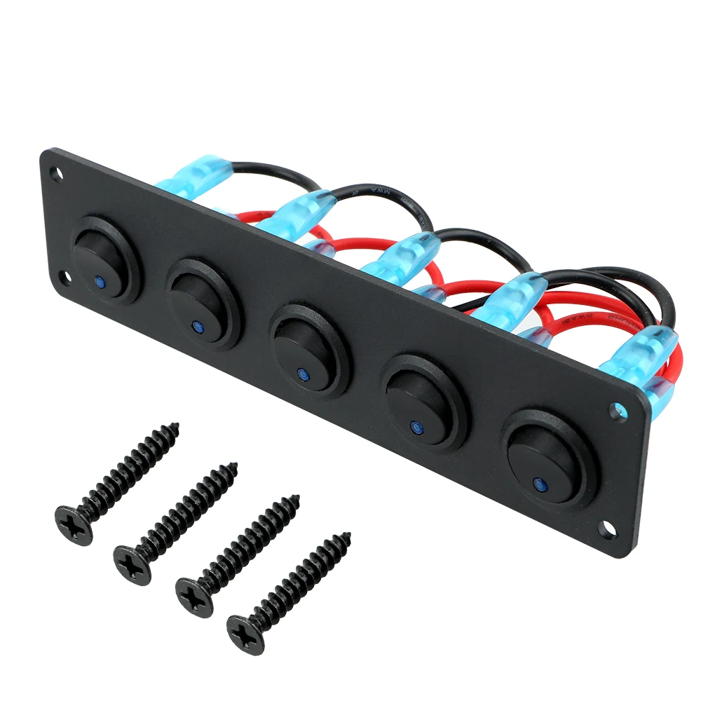 لوحة تبديل الروك المستديرة الأزرق LED مخرج مقاوم للماء 5 عصابة 12-24 فولت ل RV قارب يخت MarineCar البحرية